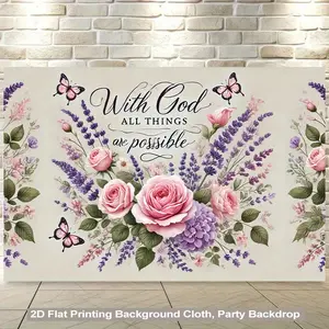 2D Flat - 2D Flat - A 2D Backdrop Featuring Flowers And Butterflies Surrounding Beautiful Things, Made Of, Perfect for Vibrant Wall Hangings in Living Rooms, Bedrooms, Offices, Or Party Decorations
