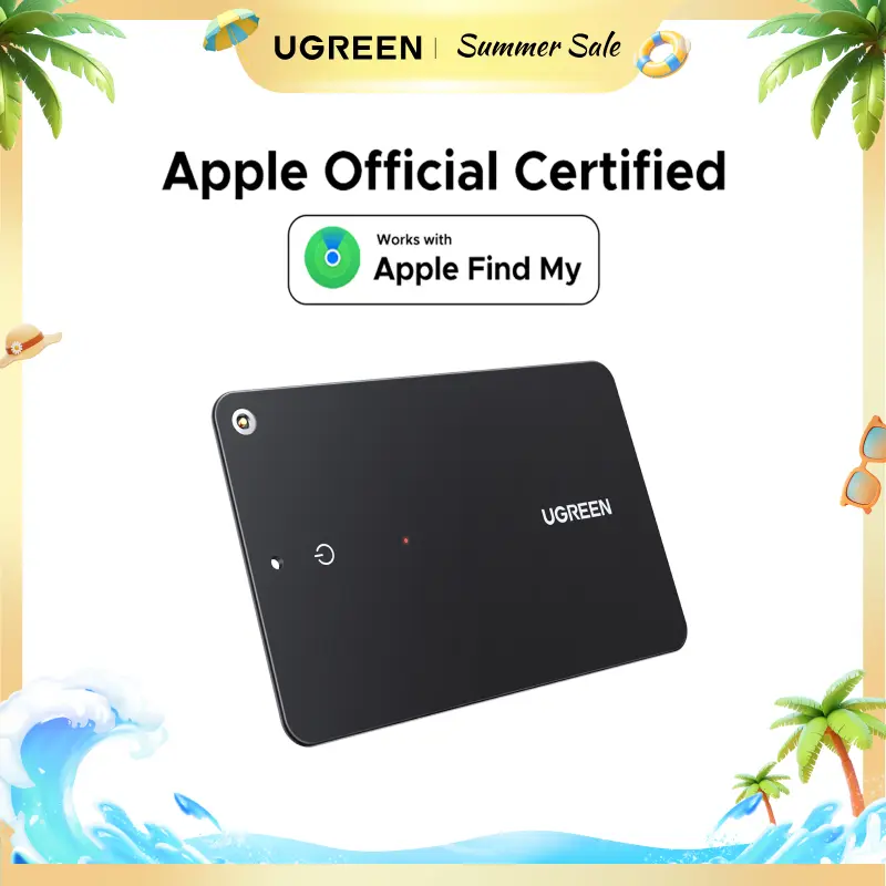 UGREEN FineTrack Slim Smart Finder Compatible with Apple Find My (Choose from Apple, Android, or Samsung Versions), Wallet Finder, IP68 Waterproof Rechargeable Bluetooth Tracker Card-Button Device Magnetic,Summer Sale