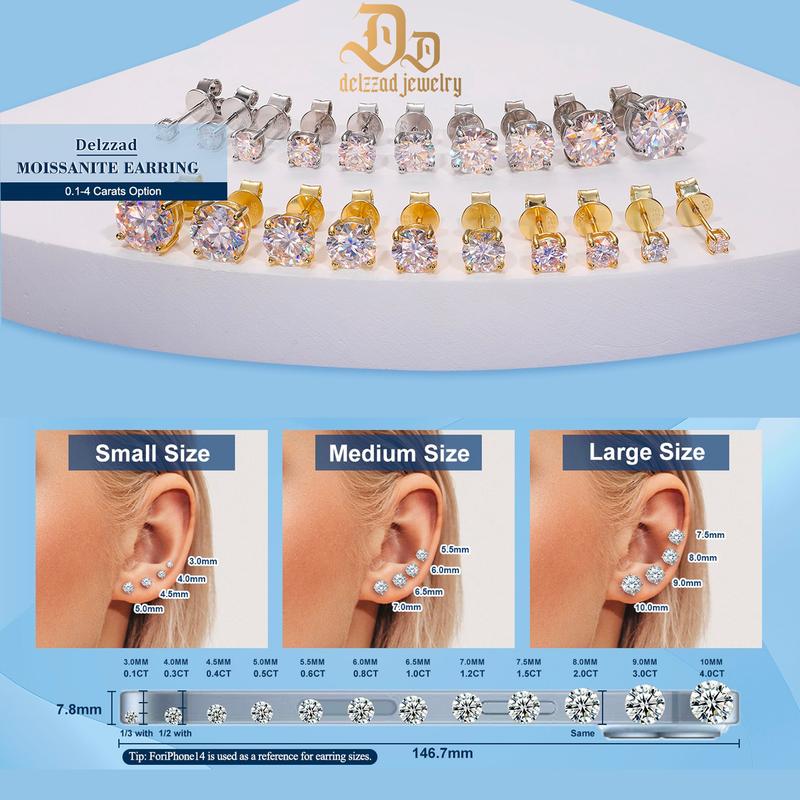 Delzzad 18k Gold-Plated Four-Prong Stud Earrings Round Lab-Created Moissanite Stud Earring S925 Sterling Silver Moissanite Jewelry Perfect Birthday Mother’s Day Christmas Gift for Men Women Wedding Set Daily Anniversary Engagement Gift
