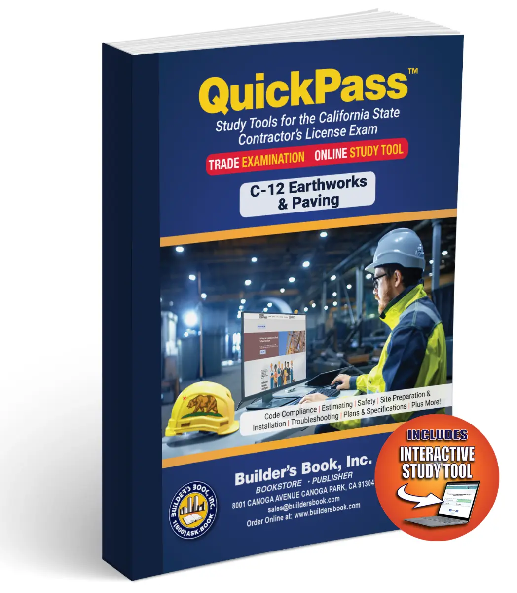 Earthworks and Paving License Examination (C-12) - QuickPass Study Tool Book with Online Interactive Software