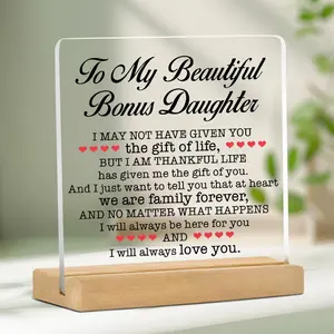 Acrylic Desktop Plaque, Beautiful Bonus Daughter Gift, Clear Desktop Display Sign with Wooden Base, Home Decor Supplies for Living Room Bedroom, Gift for Daughter, Desk Signage Decoration
