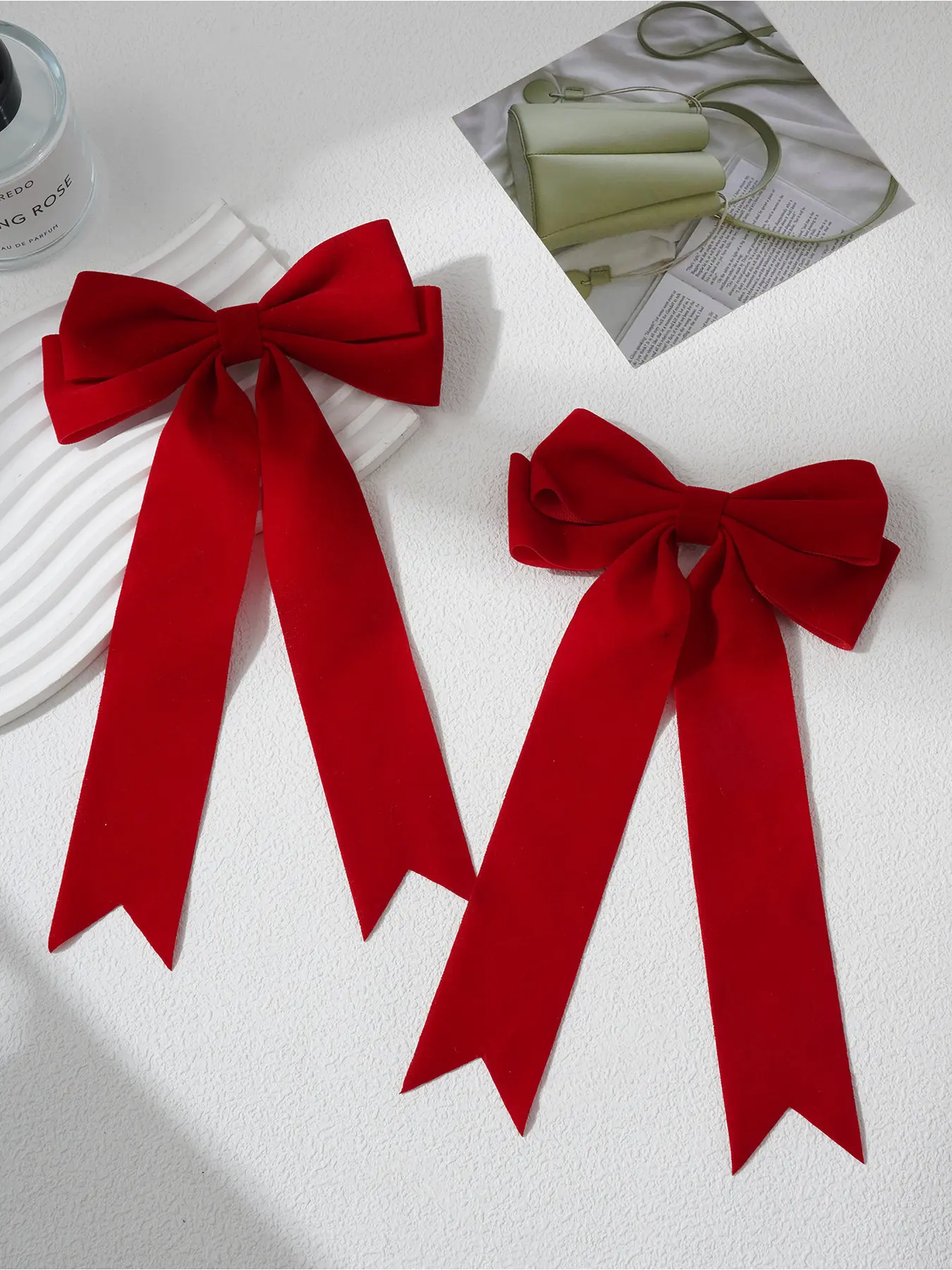 2-piece set of red bow hair clips specially designed for women's autumn and winter hair accessories, sweet girl, Christmas day, daily casual fashion hair accessories, Bowknot, Hair Bows, Decorative Hair Clips