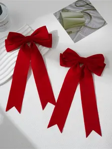 2-piece set of red bow hair clips specially designed for women's autumn and winter hair accessories, sweet girl, Christmas day, daily casual fashion hair accessories