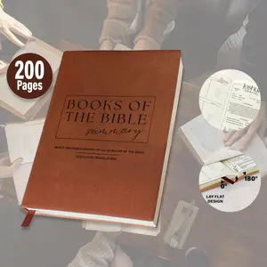 Leather Hardcover Bible Summary Notebook - 200-Page Christian Study Planner with One-Page Overviews of All 66 Books, New Living Translation Reference, Scripture Journal for Sermon Notes & Faith Growth