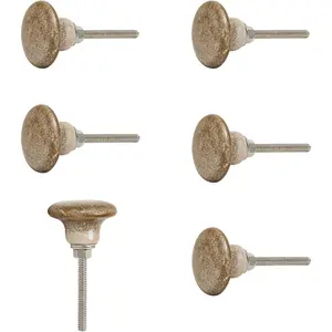 Set of 6 Handcrafted Ceramic Cabinet Knobs – Breeze Brown Decorative Drawer Knobs for Dresser, Cupboard & Furniture – Artisan Furniture Hardware for Kitchen and Wardrobe
