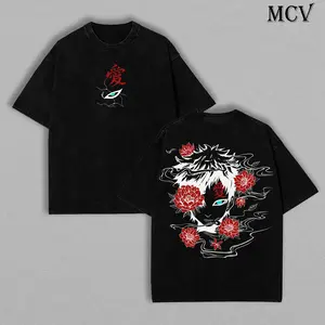 Gaara Red Flower Vintage Washed Tee – Naruto Unisex Oversize Anime Shirt