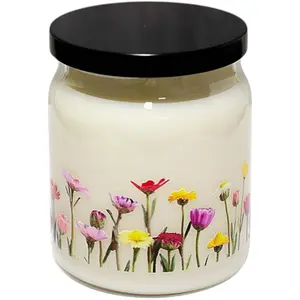 Banana Nut Bread Scented Apothecary Candle 100% Soy Wax Hand-Poured with Bright, Bold, Blooming Flowers around the Jar