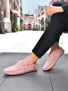 Men's Hand-Stitched Moccasin-Sole Loafers, Soft-Soled Non-Slip Slip-On Casual Leather Shoes, Multi-Color All-Match Footwear for Daily Commuting & Driving