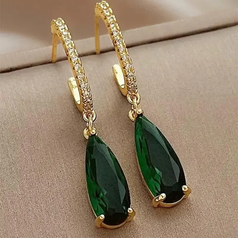 1 Pair Artificial Gemstone & Rhinestone Decor Dangle Hoop Earrings, Elegant Fashion Jewelry For Party, Daily Clothing Decor For Girl, Ladies Anniversary Birthday Jewellery Gift, Classic Style Earrings, Jewelry Gifts