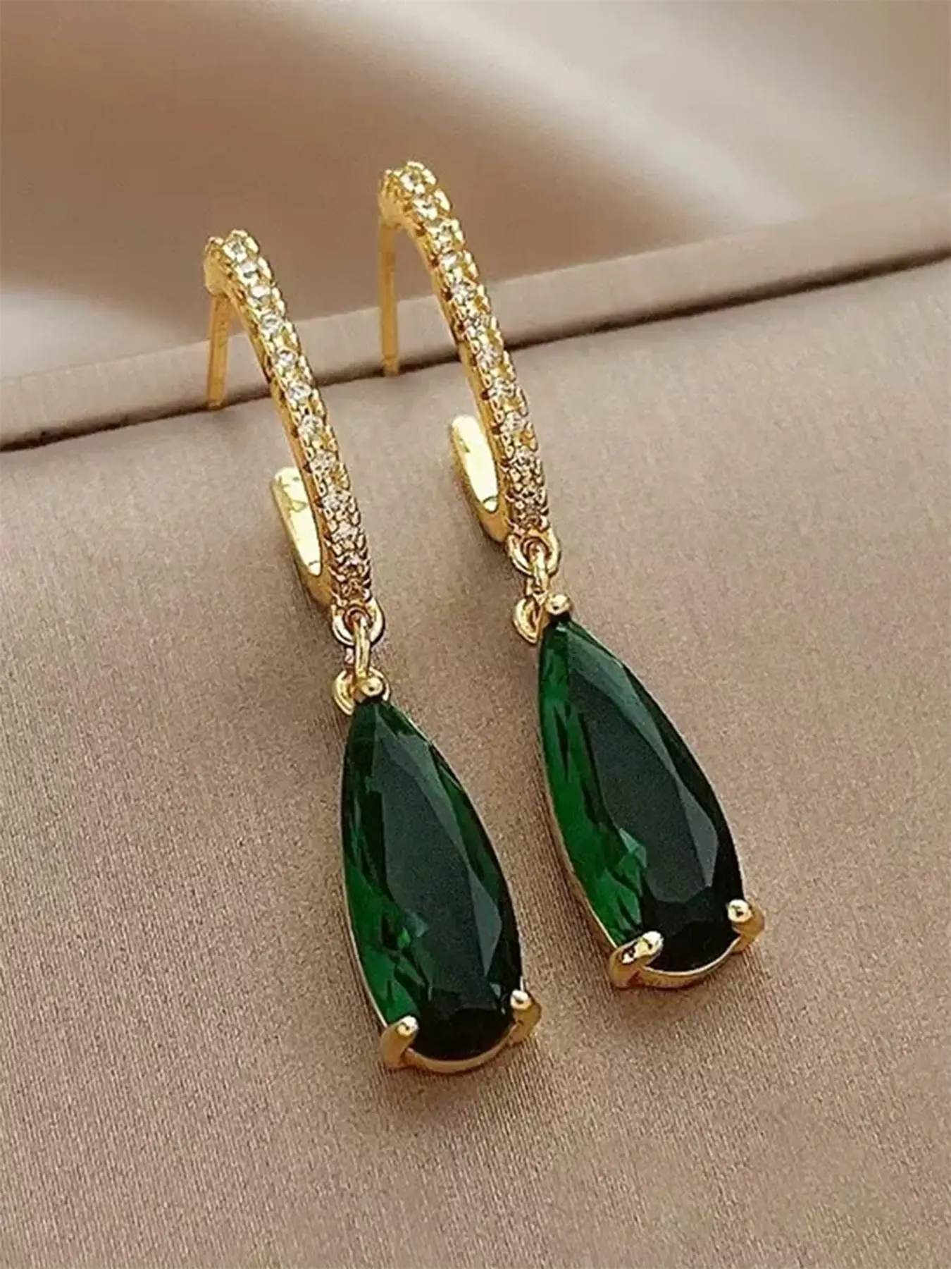 1 Pair Artificial Gemstone & Rhinestone Decor Dangle Earrings, Elegant Fashion Jewelry For Party, Daily Clothing Decor For Girl, Ladies Anniversary Bi