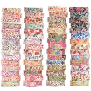 Washi Tape Set 60 Rolls Floral Patterns Decorative Skinny Blooms Masking Tapes for Arts, DIY Crafts, Journals, Planners, Scrapbook, Wrapping (Summer)