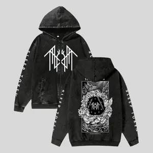 Sleep Token Washed Cotton Zipper Hooded Sweatshirt Unisex Vintage Casual Long Sleeve Pullover Pure Cotton Soft Fabric Made in USA Fans Merch