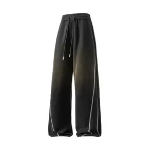 Men's Soft Gradient Striped Wide Leg Pants, Casual Drawstring Baggy Trousers, Perfect for Street, Gym, Daily & Lounge Wear