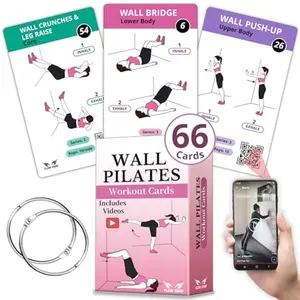 Wall Pilates Workouts for Women 66 Exercise Cards with Videos and Workout Plan Includes 5Week Challenge Ebook Chart and 2 Rings for Easy Organization Home Pilates Workout Guide, Exercise Cards for Fitness, Fitness Cards, Workout Posters