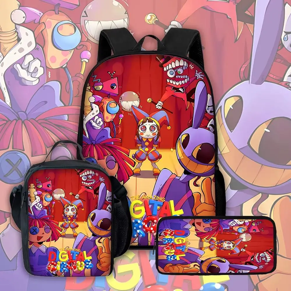 Cartoon Digital Circus Child School Backpack Set with Lunch Bag, Pencil Bag