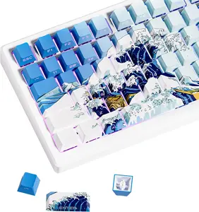 XVX Shine Through Keycaps, Side Print PBT Keycaps 75 Percent Dye Sub, 131  Cherry Profile Custom Keycaps 60 Percent, Wave of Kanagawa Double Shot Keyboard Key caps for Mechanical Keyboards