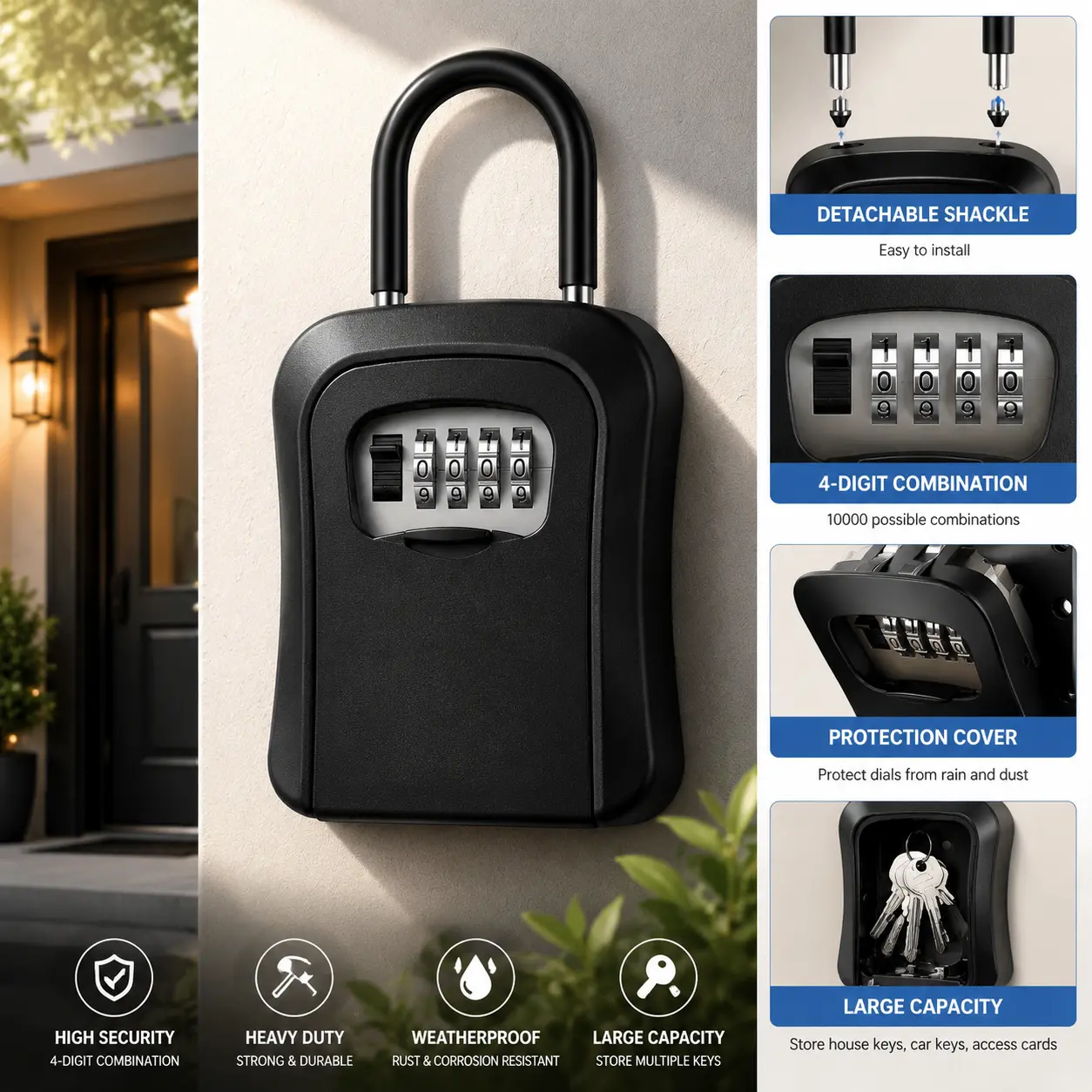 Key Lock Box for Outside-Combination Lockbox for for Home, Apartment & office Multipurpose House Key-Portable/Wall Mounted