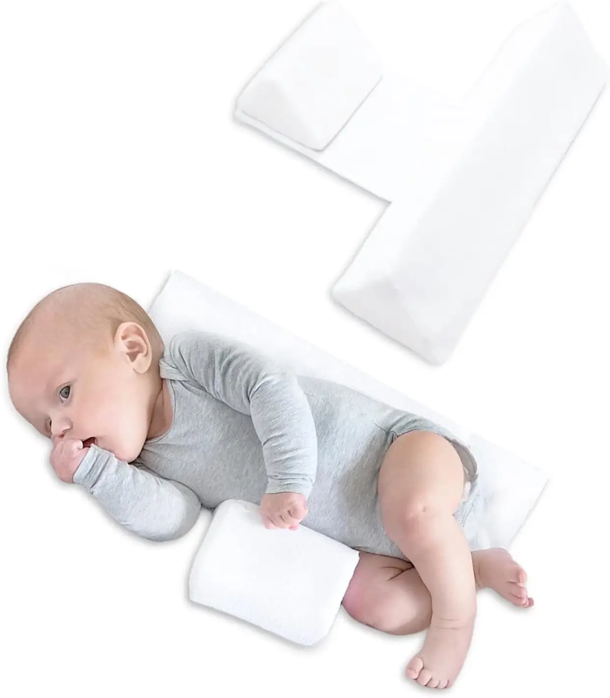 Baby 45-Degree Inclined Side Support Pillow, Triangle Anti-Roll Wedge Pillow for Newborns, Removable Pillowcase with Invisible Zipper, Breathable Soft Infant Positioning Pillow