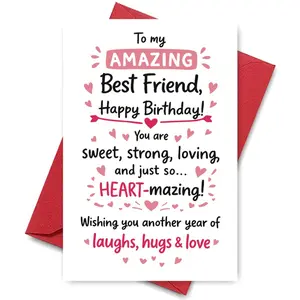 1PC Happy Birthday Amazing Best Friend Card, Ideal for Birthday Gift, Friendship Celebration, Sweet Message, Handmade Paper Card for Best Friends