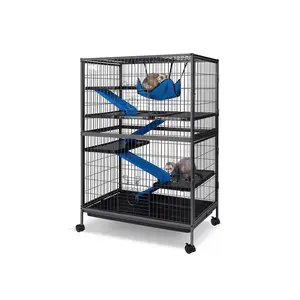 5-Tier Deluxe Chinchilla, Ferret Cage With Hammock Accessory And Removable Tray, Lockable Universal Wheels, Removable Guinea Pig Cage, Metal Small Animal Cage, Black