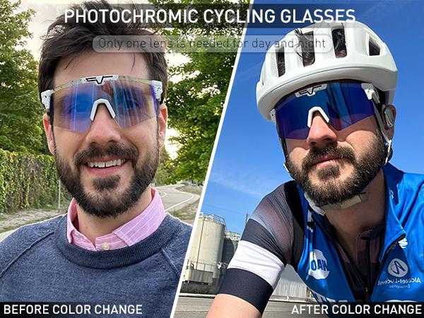 KAPVOE Photochromic Cycling Glasses Sports Sunglasses Mountain Bike Gasses Clear MTB Glasses Men Women Bicycle Riding Glasses