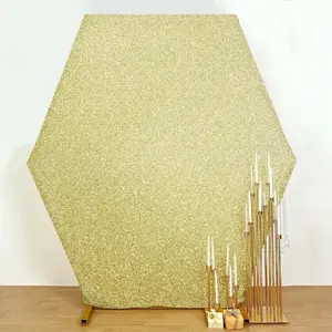 Champagne Metallic Shimmer Tinsel Spandex Hexagon Backdrop, 2-Sided Wedding Arch Cover 8ftx7ft