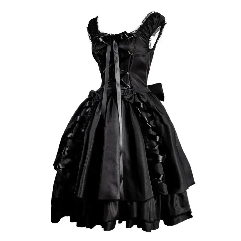 Women Vintage Slim Bandage Gothic Lolita Dress Black Layered Lace Up Goth Punk Lolita Cosplay Princess Dress - TikTok Shop Women Vintage Slim Bandage Gothic Lolita Dress Black Layered Lace Up Goth Punk Lolita Cosplay Princess Dress - TikTok Shop