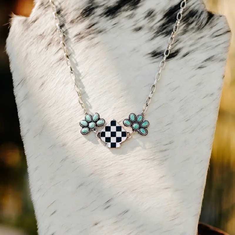 Western Checkered Spade Concho Necklace