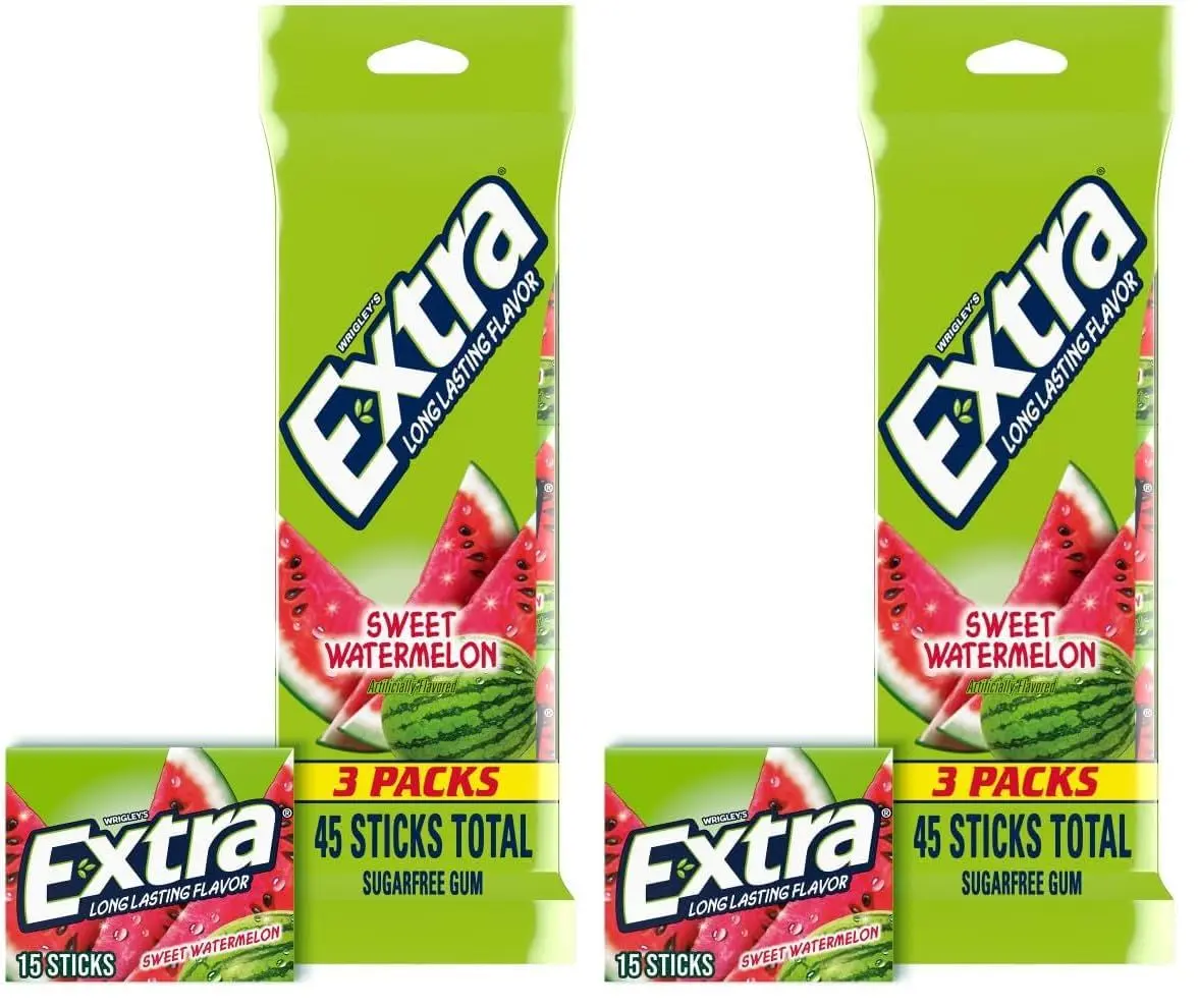 EXTRA Spearmint Sugar Free Chewing Gum, 3 Pack Bulk Gum (45 Sticks Total), Long-Lasting Fresh Breath, Individually Wrapped