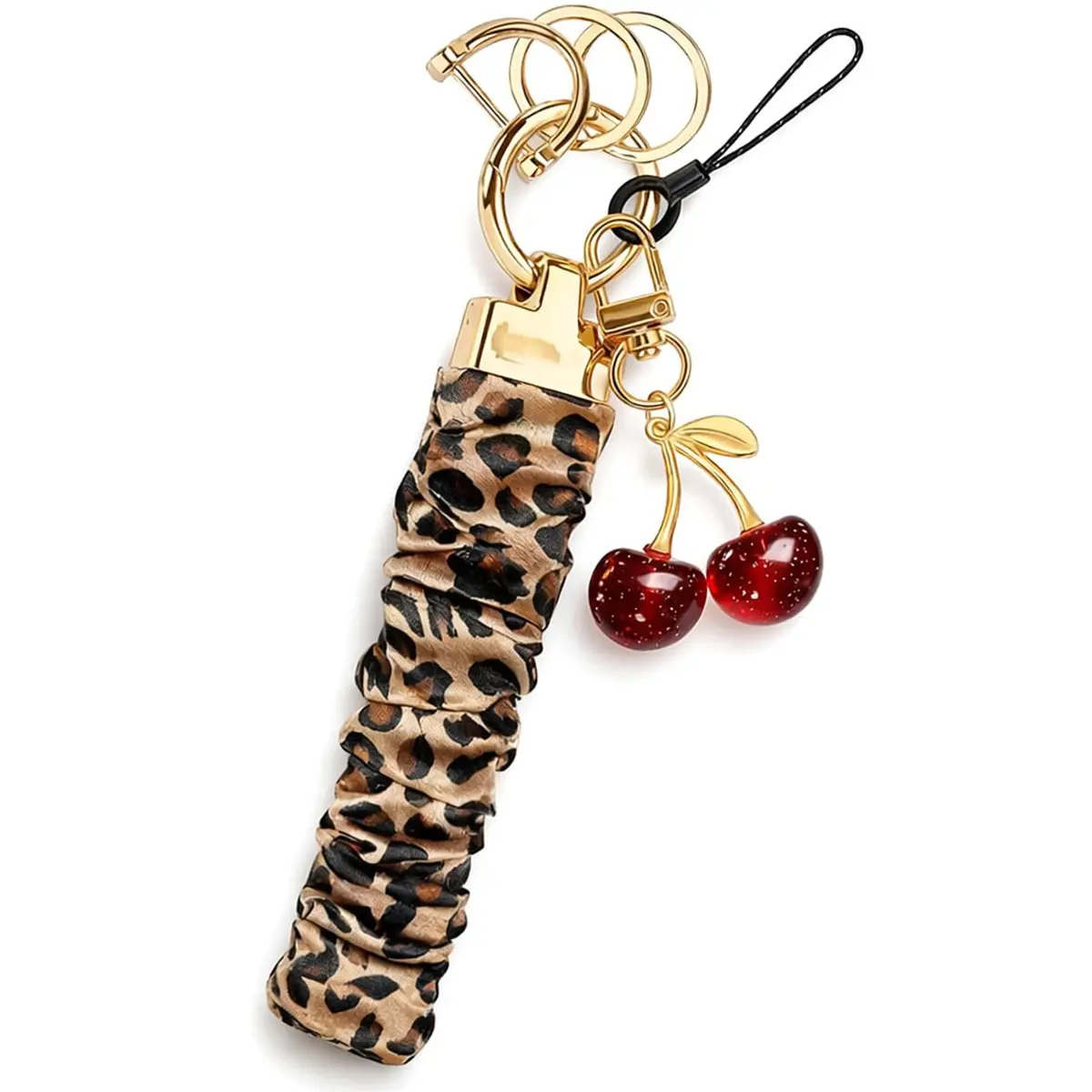 Stretchy Wristlet Keychain Cute Cherry Key Chain for Car Keys Holder Scrunchie Bracelet Wrist Lanyard for Women