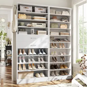 Freestanding Wooden Shoe Rack, 10-Tier Shoe Storage Cabinet for Entryway, Sturdy 80'' H Shoe Organizer with Adjustable Shelves, Open Display Shelves