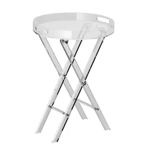 VEVOR Round Iridescent Side Table, Acrylic End Table, Clear Rainbow Acrylic Coffee Table for Drink, Food, Snack used in Living Room, Bedroom, and Study