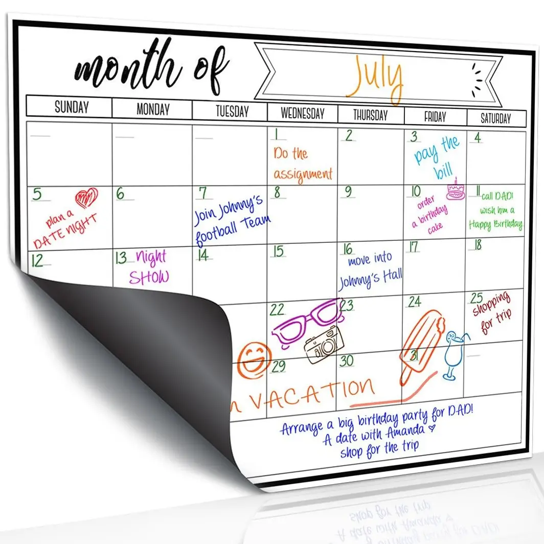1pc 28cm*21cm small Magnetic Dry Erase Calendar for Refrigerator, Strong Magnetic Whiteboard for Kitchen Family Meal Planning & Reminders Gift