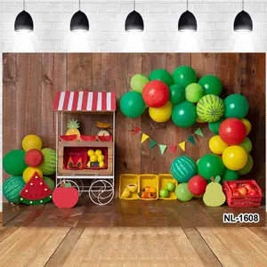 Photography Background Fruit Cart Scene Colorful Balloons Watermelon Pineapple Personal Portrait Backdrop Photography Props