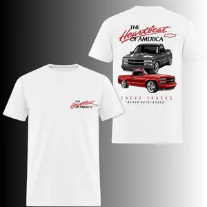 The Heartbeat Of America Stanced Chevy Trucks T-Shirt, 2 Sides, Never Outclassed OBS Pickup Graphic Tee