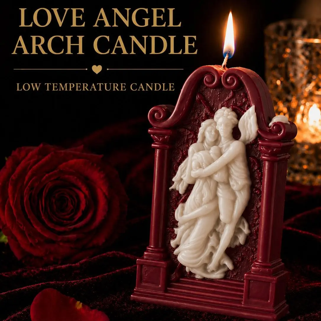 Wildry Extra Large Romantic Angel Decorative Candle - Non-Toxic Low-Temp Wax, Fine Silver Glitter Finish, Handcrafted Arch Couple Design, Warm Ambient Glow, Feminine Home Decoration Gift with Box for Her