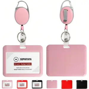 ID Badge Holder With Clip Badge Reels Retractable Heavy Duty Id Card With Carabiner Badge Reel With 24 Inches Pull Cord For Office School Factory Teacher Pink Horizontal Classroom Supplies