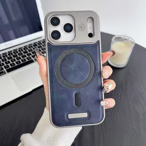 Premium Leather Frameless Magnetic Phone Case Slim Protective Cover for iPhone 17 Pro Max 16 Plus