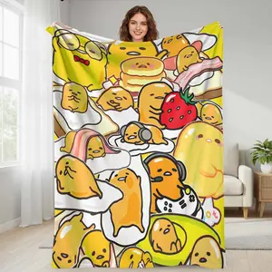 Lazy Egg Flannel Blanket  Kawaii Foodie Cartoon Print  Ultra Soft Lightweight Cozy Warmth  Perfect For Living Room Couch Sofa Bed Nap  Office Break  Travel Camping  Unique Birthday Gift