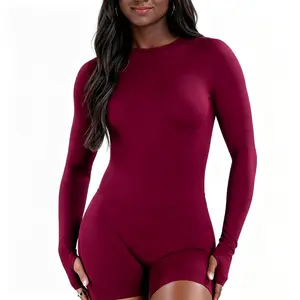 DFYNE Long Sleeve Backless Onesie for Women Scrunch Butt Lifting Romper Seamless Sculpting Jumpsuit for Yoga Pilates Gym Workout