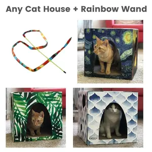 Any Cardboard Cat House + Rainbow Play Wand