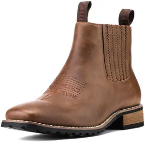 JASONSTAR Cowboy Boots for Men Square Toe, All-Weather Slip-On Work & Casual Western Chelsea Boots -botines para hombre