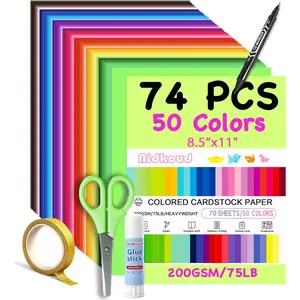 74PCS Construction Paper Colored Cardstock 8.5" x 11" 50 Assorted Colors 200GSM Card Stock for Printing DIY Crafts Classroom Kids School Supplies
