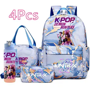 KPop Demon Hunters School Backpack 4PCS – Student Bookbag Set with Lunch Tote, Pencil Case & Water Bottle