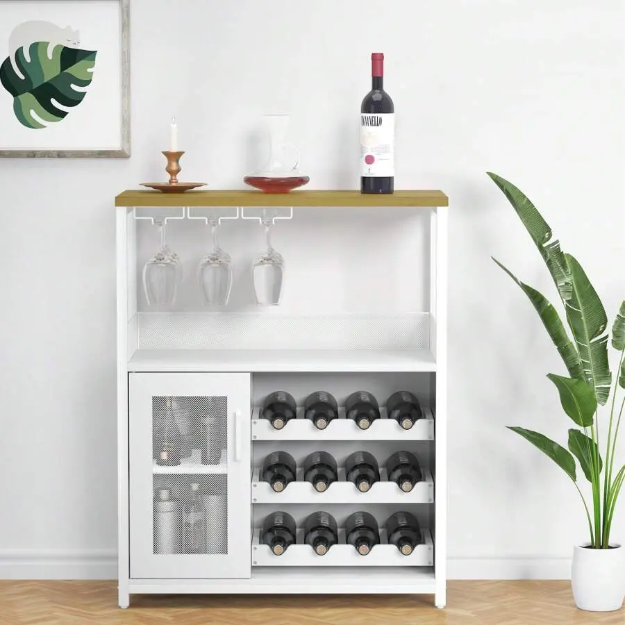 Sturdy Wood Industrial Freestanding Sideboard Buffet Cabinet - Anti-Rust Iron Legs, Compartmentalized Removable Racks, Glass Tray, Mesh Doors, Multifunctional Furniture, Quick and Simple Assembly Required, Adjustable Storage for Living Room, Dining Room,