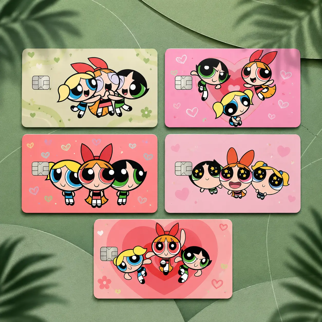 Cute Superhero Girls Card Skin Set - Retro Cartoon Trio Sticker Wrap for Debit Credit Bank Card, Gift Pack of 5