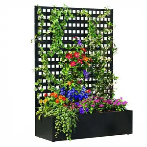 Galvanized Raised Garden Bed with Trellis, 47"x18"x72" Metal Planter Box for Climbing Plants & Privacy Screen
