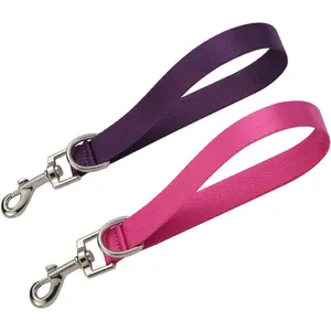 Nylon Short Dog Training Leash with Traffic Grab Handle for Pet Dogs (Rosered & Purple)