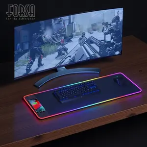 Forsa RGB LED Mouse Pad with Wireless Charger, Gaming Mouse Pad with 15 Light Modes, Extra Large Non-Slip Rubber Base, Computer Keyboard Mat