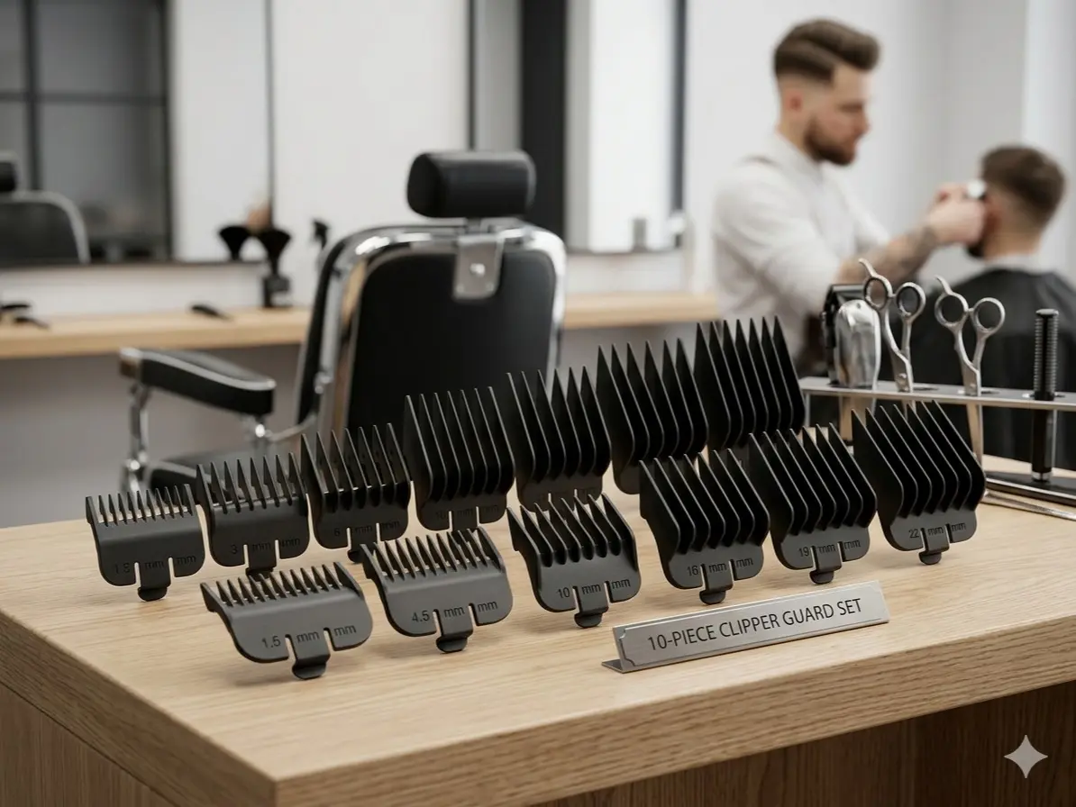 10-Piece Universal Hair Cutting Guide Combs Set, Black Plastic Hair Clipper Guards for Beauty & Personal Care Makeup Tools Haircare Attachment Durable Heatless